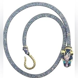 BETSEY JOHNSON SILVER CRYSTALS
FILLED MESH TEAL PANTHER HEAD
CHOKER NECKLACE 16"